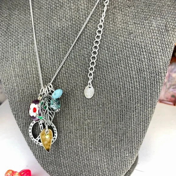 Claire's Silver peace ☮️ Necklace with Multicolor Charms - Picture 3 of 3